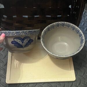 BBP Beaumont Brothers Pottery 7” Mixing/ Nesting Bowls Salt Glazed Cobalt Heart